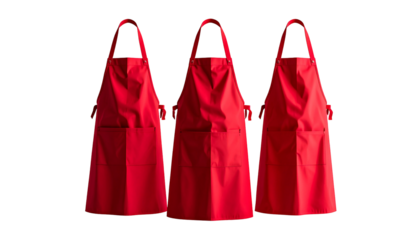 Three red aprons against a black backdrop