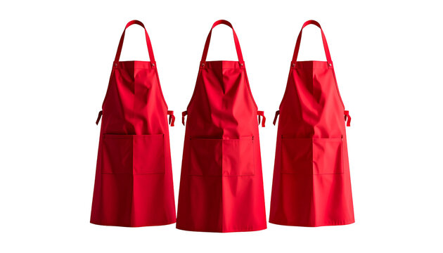 Three red aprons against a black backdrop