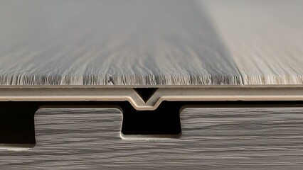 Close-up view of interlocking laminate flooring planks showing tongue and groove joint.