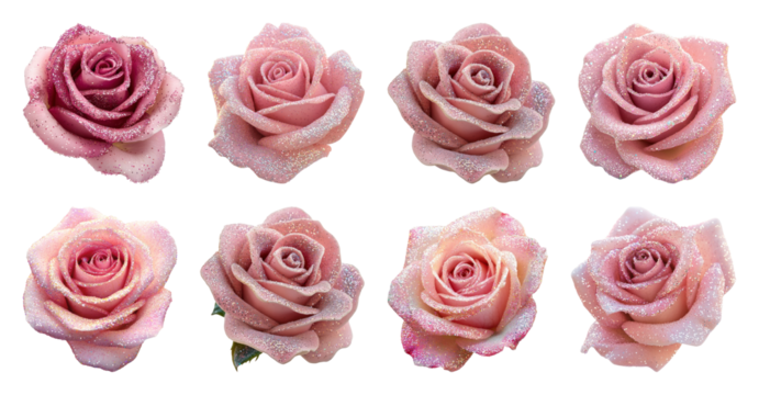 PNG Elegant pink roses with dew, element set on transparent background - Powered by Adobe