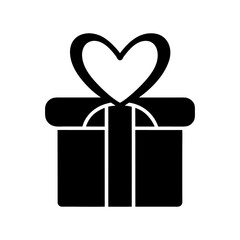 Gift Box with Heart Ribbon Icon in Clean Flat Style.