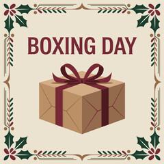 Boxing Day Greeting, Gift Box and Ribbon, Holiday Typography