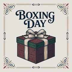 Boxing Day Greeting, Gift Box and Ribbon, Holiday Typography
