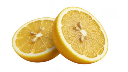 Fresh bright yellow lemon halves, juicy citrus fruit cut open