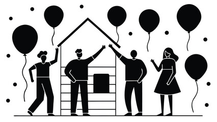 business people with balloons balloon birthday child balloons boy vector cartoon illustration party people love heart art design icon