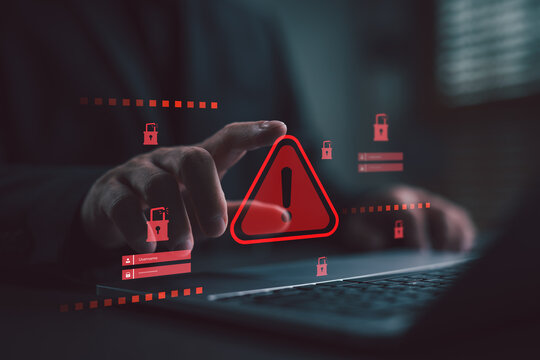 Cybersecurity warning with red alert symbol and unlocked padlocks. Concept of data breach, login hacking, online vulnerability, and system security threats in digital environments.