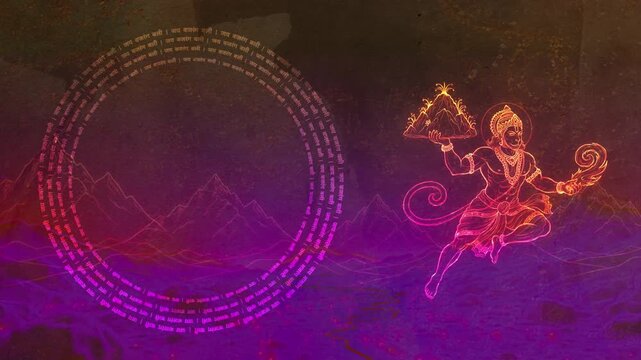 Hanuman Animation with Rotating &ldquo;Jai Bajrang Bali&rdquo; Text &ndash; Hindu Devotional