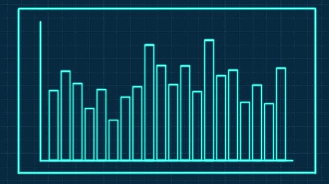 Animated Neon Bar Graph Growing on Dark Blue Grid Background
