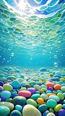 Translucent Moist Colorful Stone Decor Sparkling Pebble Element Light Blue Water Pattern Background