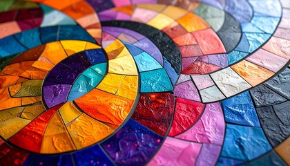 Fototapeta premium Abstract mosaic artwork of human profile with warm-to-cool gradient tiles and emotional expression