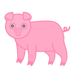 Cute fat pink pig cartoon character on white background.Farm animal.Rural farming.Livestock animal.Baby piglet.Sign, symbol, logo and icon isolated.Flat design.Clipart.Graphic.Vector illustrator.