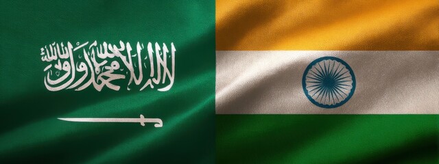 Saudi Arabia and India flags displayed together showing the strong bond between the two nations during a cultural event in 2023