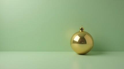 A single shiny golden egg ornament stands against a soft green background