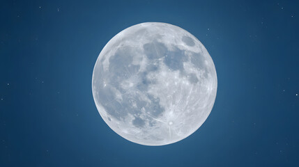 Fototapeta premium telephoto. Super moon in crisp detail against a deep blue night sky with visible lunar craters. STEM education sheets, lab safety posters, designed for STEM education and laboratory safety posters.