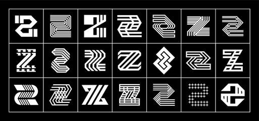 Minimalist abstract letter Z logo, number 2 design set