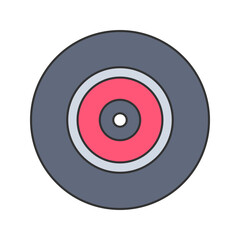 Vinyl Record Flat design style, classic circular music disc with a central label, symbolizing retro audio media, ideal for vintage themed designs, music graphics, and nostalgic illustrations.