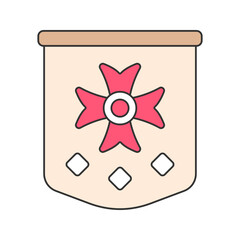Banner Flat design style, hanging pennant with emblem, representing heraldic banner or award, useful for medieval, event, or ceremonial designs.