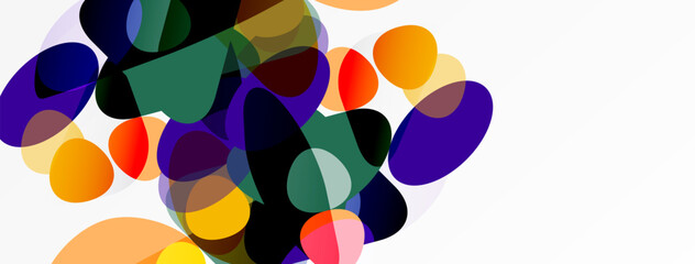 Abstract colorful shapes overlap, creating dynamic composition. Bright hues blend, forming interesting visual texture. Modern design element.