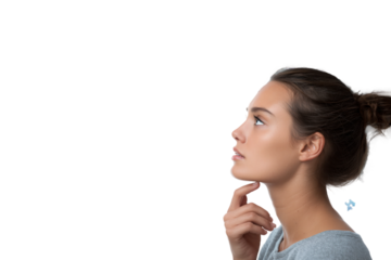 woman examining jigsaw puzzle isolated on transparent background