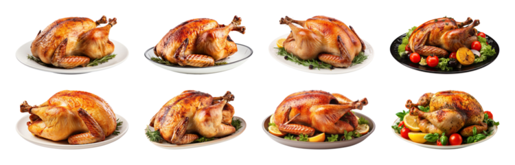PNG Roasted turkey platter variations, element set on transparent background