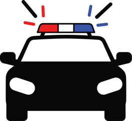 Front-Facing Police Car Silhouette with Flashing Red, White, Blue Siren Lights – Bold Emergency Vehicle Icon for Law Enforcement