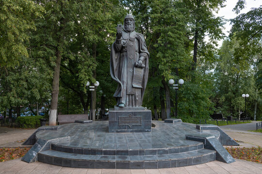 KIROV, RUSSIA - AUGUST 18, 2025: A monument to the Russian saint Tryphon of Vyatka on an August day
