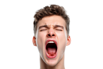 human yawning expression isolated on transparent background