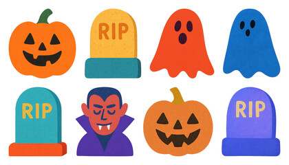 PNG Colorful Halloween cartoon icons, element set on transparent background
