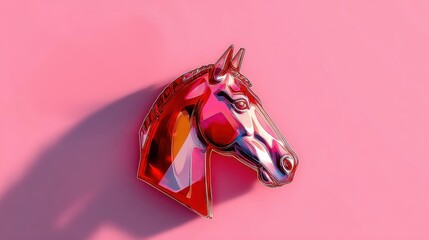Stylized horse head in colorful abstract design on pink background. Modern art for graphic design and contemporary decor.
