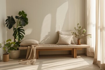 Cozy living room interior with natural sunlight streaming