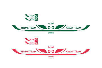 Set of sports banners for broadcasting a football game team sport keeping score and match time