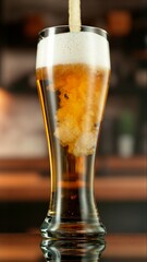 Pouring Beer into Pint Glass in a Pub, Close-up