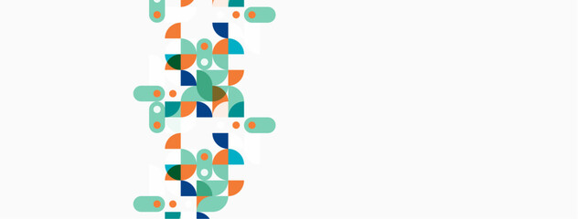 Abstract geometric shapes, teal, orange, blue tones. Minimalist design, clean background, modern aesthetic. Simple composition, vibrant colors.