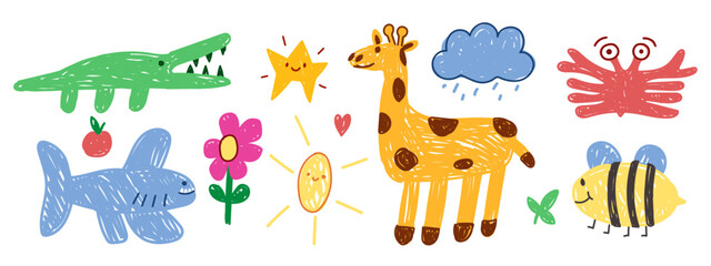 Obraz premium Children's drawings drawn in doodle style.