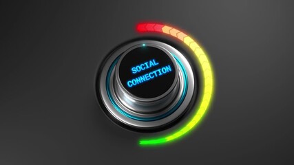 Animated social connection level gauge rising from green to red. Ideal for mental health, social wellbeing, relationships, community engagement, psychology visuals, and dashboards.