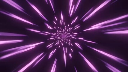 A vibrant, abstract journey through a shimmering purple light tunnel, creating a mesmerizing and immersive visual experience. This dynamic animation features glowing geometric lines and shapes that ra - Powered by Adobe