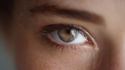 Obraz premium Close view of a human eye showing details of the iris and pupil in natural light