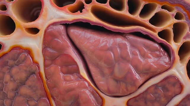 Detailed anatomical cross-section model of a kidney showcasing the intricate internal structures including the cortex medulla and renal pelvis with clear vibrant coloration revealing healthy organ tis