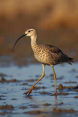 Fototapeta premium Beautiful Curlew Bird Walking in Wetland – Wildlife Photography