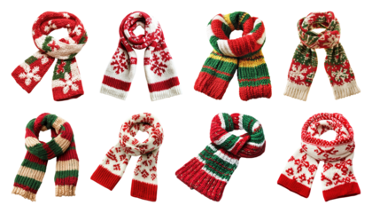PNG Colorful knitted winter scarves, element set on transparent background