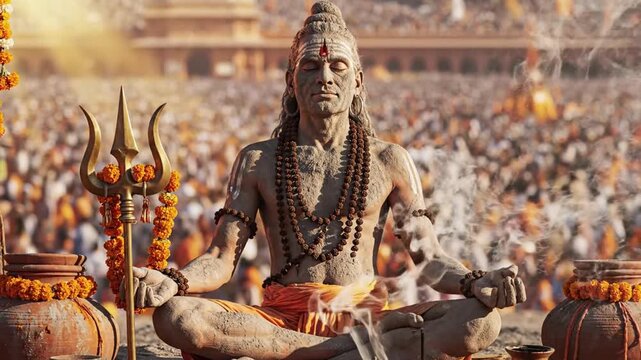 Ash Covered Sadhu Sitting in Deep Meditation at Kumbh Mela