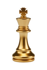 Golden chess queen piece detailed render isolated on transparent background