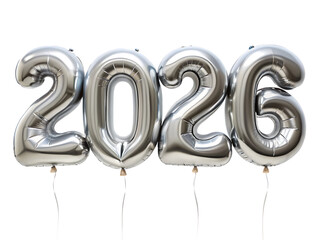  2026  silver balloon isolated on white background ,PNG. AI Ge4nerated.