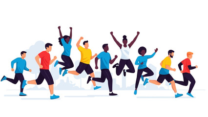 Diverse Group of People Running and Celebrating Together in a Race