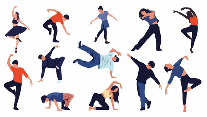 Diverse Collection of Dancers Performing Various Dynamic Movements and Poses
