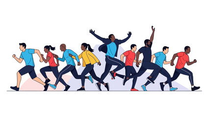 Diverse Group of People Running and Jumping Together Representing Fitness and Health