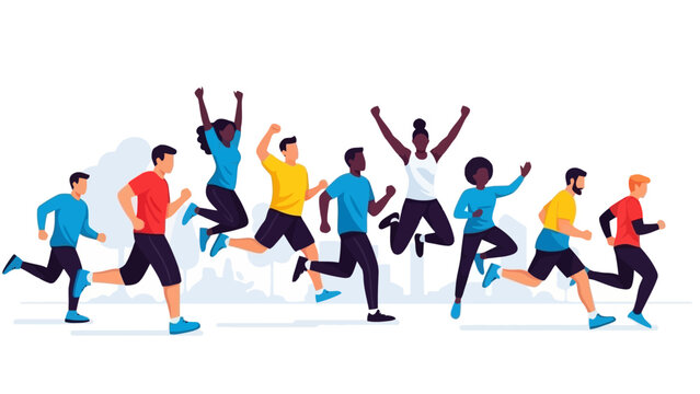 Diverse Group of People Running and Celebrating Together in a Race