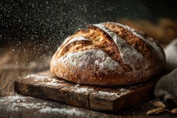 freshly baked bread on wooden board