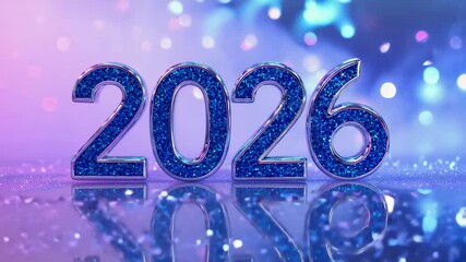 Festive animation of glowing “2026” with glitter and soft bokeh lights. Video for New Year greetings, celebration graphics, holiday backgrounds, and seasonal digital visuals. - Powered by Adobe