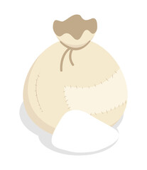 Isometric cloth bag containing finely ground flour, rye groats, sugar or salt. Isolated cartoon vector on white background top view